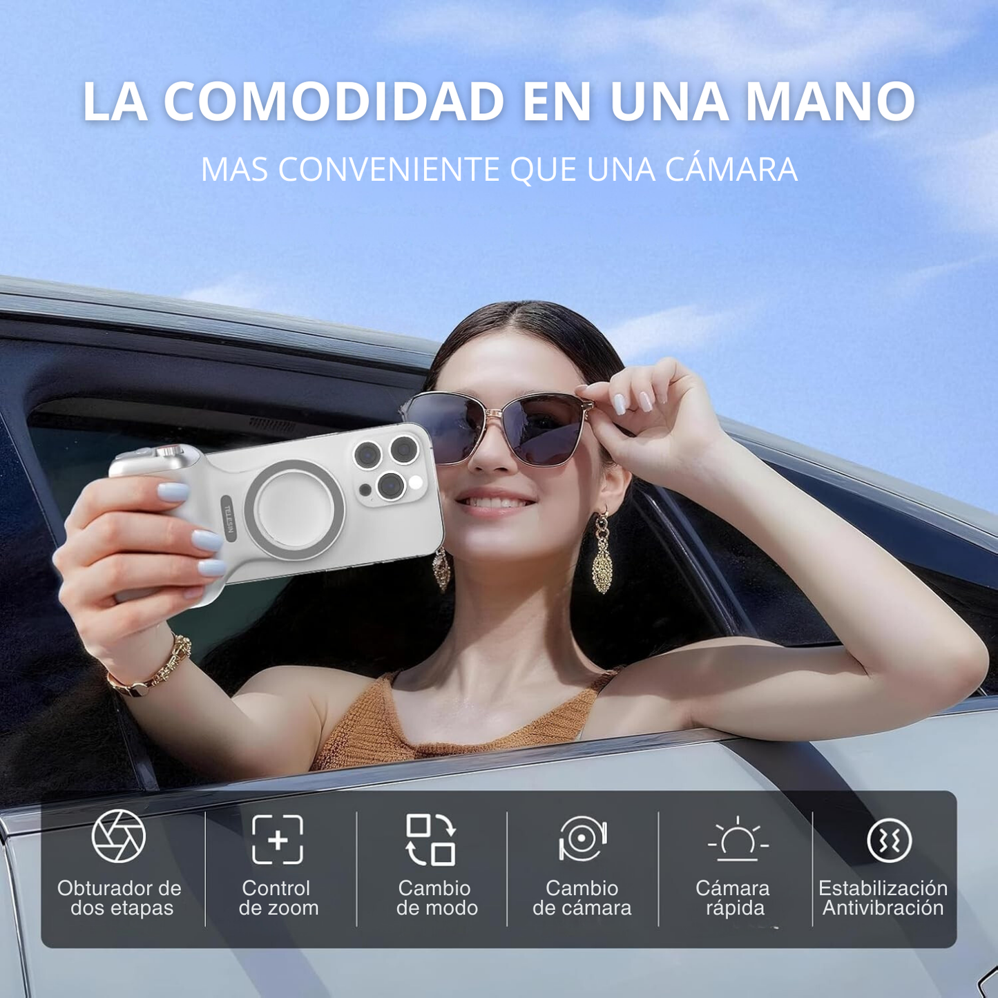 Kit Magnetico para Celulares, Grip + Luz