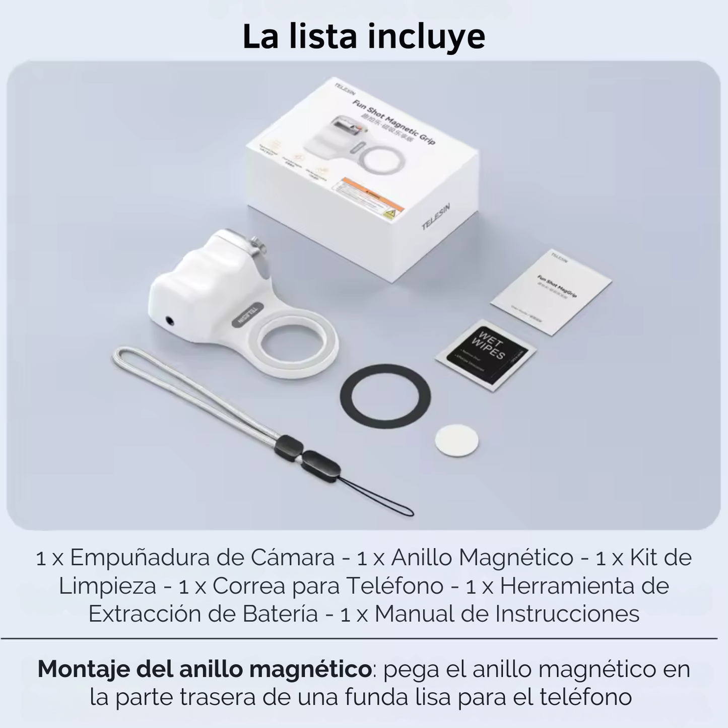 Kit Magnetico para Celulares, Grip + Luz